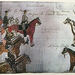 LITTLE BIGHORN, 1876. A symbolic depiction of the principals at the Battle of Little Bighorn
