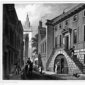 LONDON: DYERs HALL, 1830. View of Dyers Hall on College Street, London, England. Steel engraving, English, 1830, after Thomas Shepherd