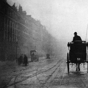 LONDON: FOG, c1905. Alvin Langdon Coburns photograph Portland Place, c1905, showing a hansom cab in winter fog on Portland Place in the fashionable Marylebone area of central London