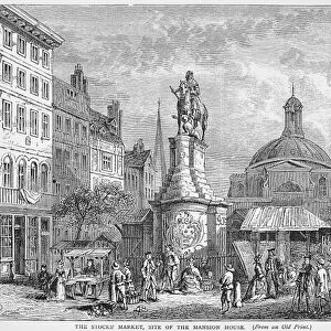 LONDON: STOCKs MARKET. The Stocks Market, site of the Mansion House. Line engraving after an earlier print, English, c1873