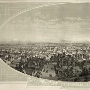 LOS ANGELES, c1888. Bird s-eye view of Los Angeles, California. Lithograph, c1888