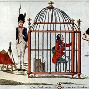LOUIS XVI (1754-1793). King of France, 1774-1792. Anonymous artists sarcastic view of the Tuileries as a cage for Louis XVI: contemporary French engraving