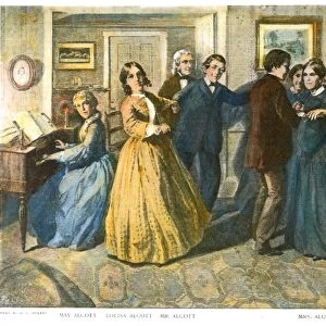 LOUISA MAY ALCOTT and her family in their home at Concord, Massachusetts: drawing