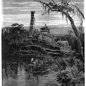 LOUISIANA: STEAMBOAT WRECK. Wreckage of the antebellum passenger steamer U. S. M. Mississippi in a Louisiana bayou. Wood engraving, American, 1888, after a drawing by Charles Graham