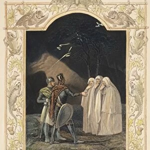 MACBETH, 19th CENTURY. Macbeth and Banquo encounter the three witches on the heath: engraving from a 19th century edition of William Shakespeares Macbeth