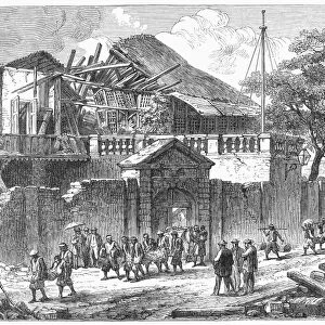 MANILA: EARTHQUAKE, 1863. Ruins of the Danish Consulate at Manila, Philippines, following the earthquake of 1863. Contemporary wood engraving
