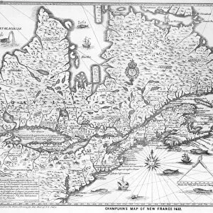 MAP: NEW FRANCE, 1632. Samuel de Champlains map of New France, 1632