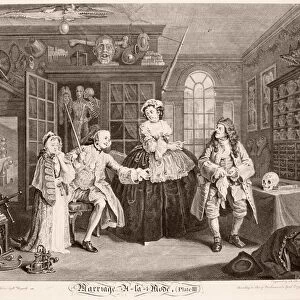 Marriage a la Mode: Visit to the Quack Doctor. Steel engraving, c1860, after the original by William Hogarth (1697-1764)