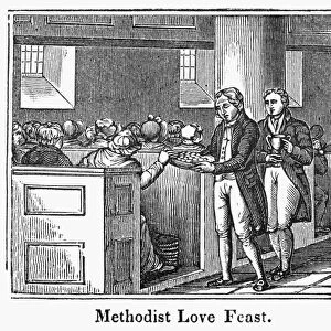 METHODIST LOVE FEAST, 1842. Wood engraving, American