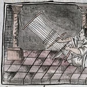 MEXICO: AZTEC WEAVER. Aztec woman weaving on a loom. Drawing from the Codex Florentino