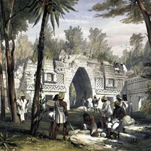 MEXICO: LABNAH, 1844. The gateway of the Mayan ruins at Labnah on the Yucatan Peninsula, Mexico. Lithograph by Frederick Catherwood, London, 1844