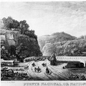 MEXICO: NATIONAL BRIDGE. A view of the Puente Nacional (National Bridge), over the Antigua River in the state of Veracruz, Mexico, on the road leading from the port of Veracruz to Mexico City. Steel engraving, American, 1844, by A. L. Dick, after an English lithograph of 1828