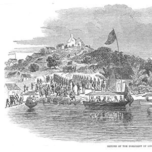 MONROVIA, LIBERIA, 1849. Wood engraving, English, 1849