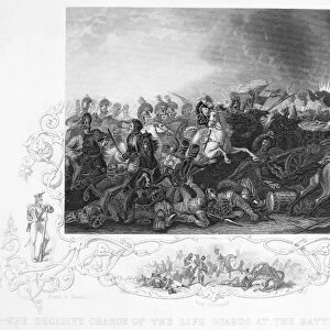 NAPOLEON I: WATERLOO. The decisive charge of the British Life Guards against Napoleons army at the Battle of Waterloo, 18 June 1815. Steel engraving, English, 19th century