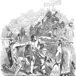 NEW YORK: ANTI-RENT, 1844. Small farmers, disguised as Native Americans, tarring and feathering the Sheriff of Albany during the Anti-Rent War against the Stephen Van Rensselaer family over Rensselaerswyck, 1844. Wood engraving from a contemporary English newspaper