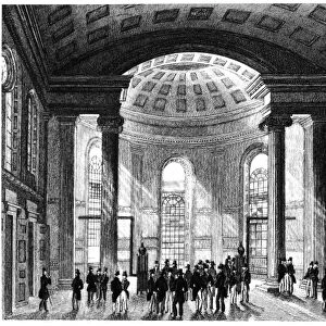 NEW YORK: EXCHANGE, 1831. Interior view of the Merchants Exchange on Wall Street in New York City. The building was destroyed in the great fire of 1835. Line engraving, American, 1831, from Theodore Sedgwick Fays Views in New York and Its Environs