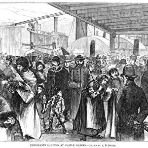 NEW YORK: IMMIGRANTS, 1880. European immigrants arriving at Castle Garden, New York City