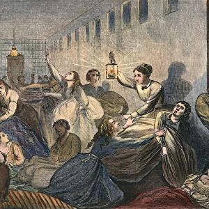 New York lunatic asylum on Blackwells Island in 1868. Contemporary colored engraving