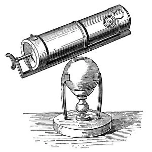 NEWTONs TELESCOPE. Sir Isaac Newtons telescope. Wood engraving, 19th century