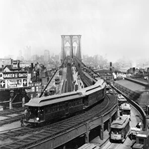 NY: BROOKLYN BRIDGE, 1898. Curve at the Brooklyn terminal of the bridge, 1898