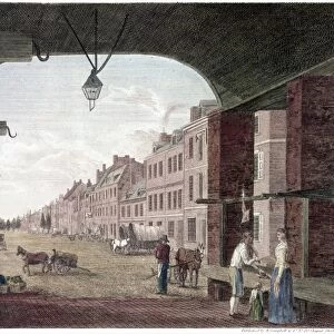 PHILADELPHIA: HIGH STREET. High Street, from the Country Marketplace. Color line engraving by William Birch & Son, 1797