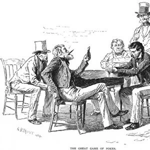 A poker game at a tavern in Georgia, 1840s. Drawing by Arthur Burdett Frost, 1884