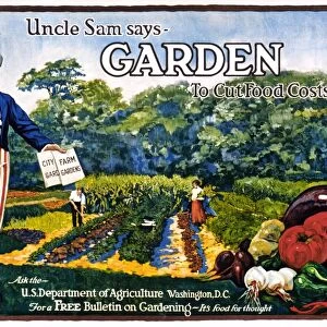 POSTER: UNCLE SAM, 1917. Uncle Sam says - Garden to cut food costs. Lithograph, 1917