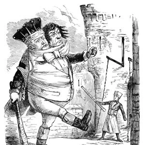 PROTECTIONISM CARTOON. The Protection Giant. English cartoon by John Leech, 1852