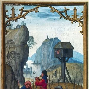 PRUNING VINES, c1515. Pruning vines and breaking ground in February: illumination