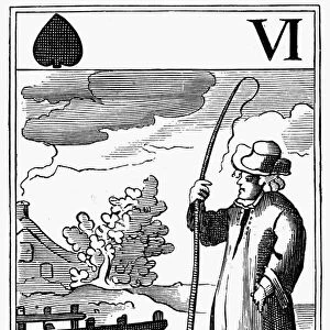 PURITANS: SATIRE, c1650. Cromwell pypeth unto Fairfax. Satire on the Puritans. English royalist playing card, c1650