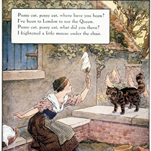 Pussy cat, pussy cat. Illustration by Frederick Richardson for a 1915 edition of Mother Goose