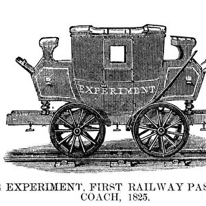 RAILROAD: PASSENGER CAR. The Experiment. The first railway passenger coach built in 1825