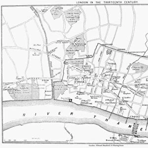 Reconstructed map of 13th century London, England