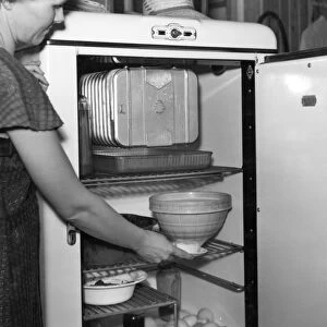 REFRIGERATOR, 1938. Interior of an early electric refrigerator in Irwinville Farms, Georgia