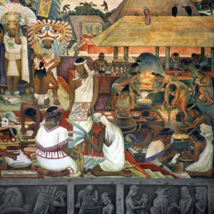 RIVERA: PRE-COLUMBIAN LIFE. The Zapotec Civilization. Mural, c1925, by Diego Rivera at the Ministry of Public Education, Mexico City