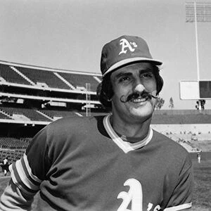 ROLLIE FINGERS (1946- ). Roland Glen Fingers, known as Rollie. American baseball pitcher. Photographed in 1975 as a member of the Oakland Athletics, at Oakland-Alameda County Coliseum, Oakland, California