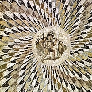 ROMAN MOSAIC: THE SUN. Detail of a Roman mosaic from Egypt depicting the sun, in gold