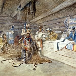 RUSSELL: TRADING POST, 1898. Joe Kipps Trading Post. Oil painting by Charles M