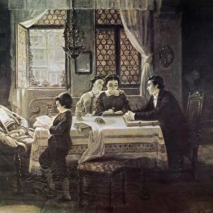 SABBATH AFTERNOON. Grisaille painting, c1875, by Moritz Daniel Oppenheim