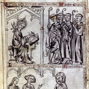 SAINT BENEDICT. St. Gregory writing the life of St. Benedict (top); St. Benedict