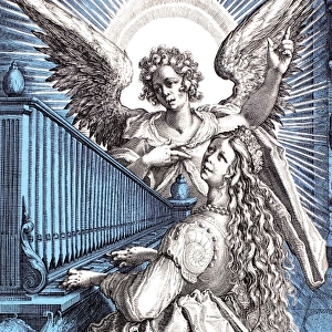 SAINT CECILIA (d. 230). Christian martyr and patron saint of music. Detail from an engraving by Zacharias Dolendo after Jacob de Gheyn II. Netherlandish, 1565-1619