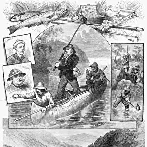 SALMON FISHING, 1882. Salmon fishermen on the Restigouche River in Quebec, Canada