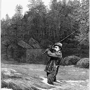 SALMON FISHING, 1885. Salmon fishing in Canada. Engraving from a drawing by Dan Beard