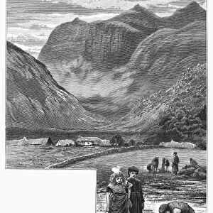 SCOTLAND: GLENCOE. View of the entrance to the valley of Glencoe in the Scottish Highlands, from the village of Ballachulish, on Loch Leven. Wood engraving, c1875, by Edward Whymper after Townley Green