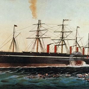 SHIP: GREAT EASTERN, 1858. British steamship: lithograph by Currier & Ives, 1858