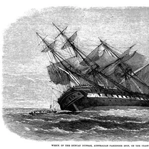 SHIPWRECK, 1865. Wreck of the Duncan Dunbar, Australian passenger ship, on the coast of Brazil. Wood engraving, English, 1865