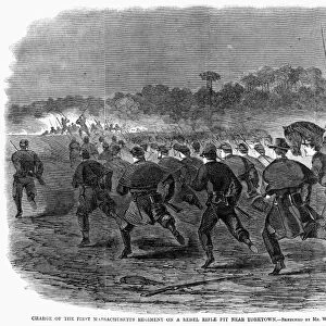 SIEGE OF YORKTOWN, 1862. Charge of the First Massachusetts regiment on a rebel