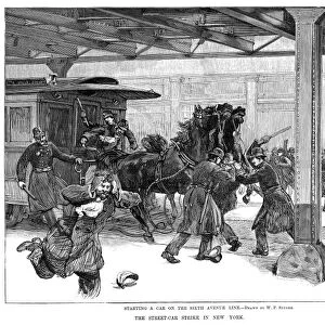 STREETCAR STRIKE, 1889. Police beating protesters on Sixth Avenue, during a streetcar
