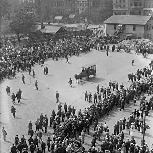 STREETCAR STRIKE, 1916. Striking streetcar workers marching in a parade in New York City