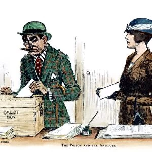 SUFFRAGE CARTOON, 1920. The Poison and the Antidote. American cartoon by Calvert Smith
